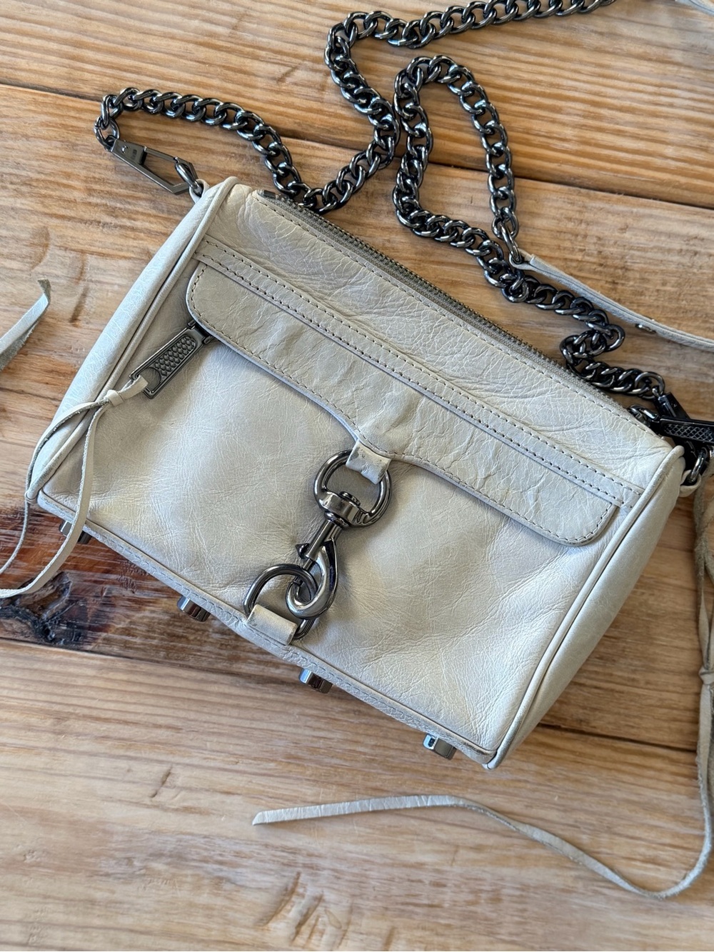 Rebecca Minkoff Cream Leather Mini MAC Crossbody with Gunmetal Chain